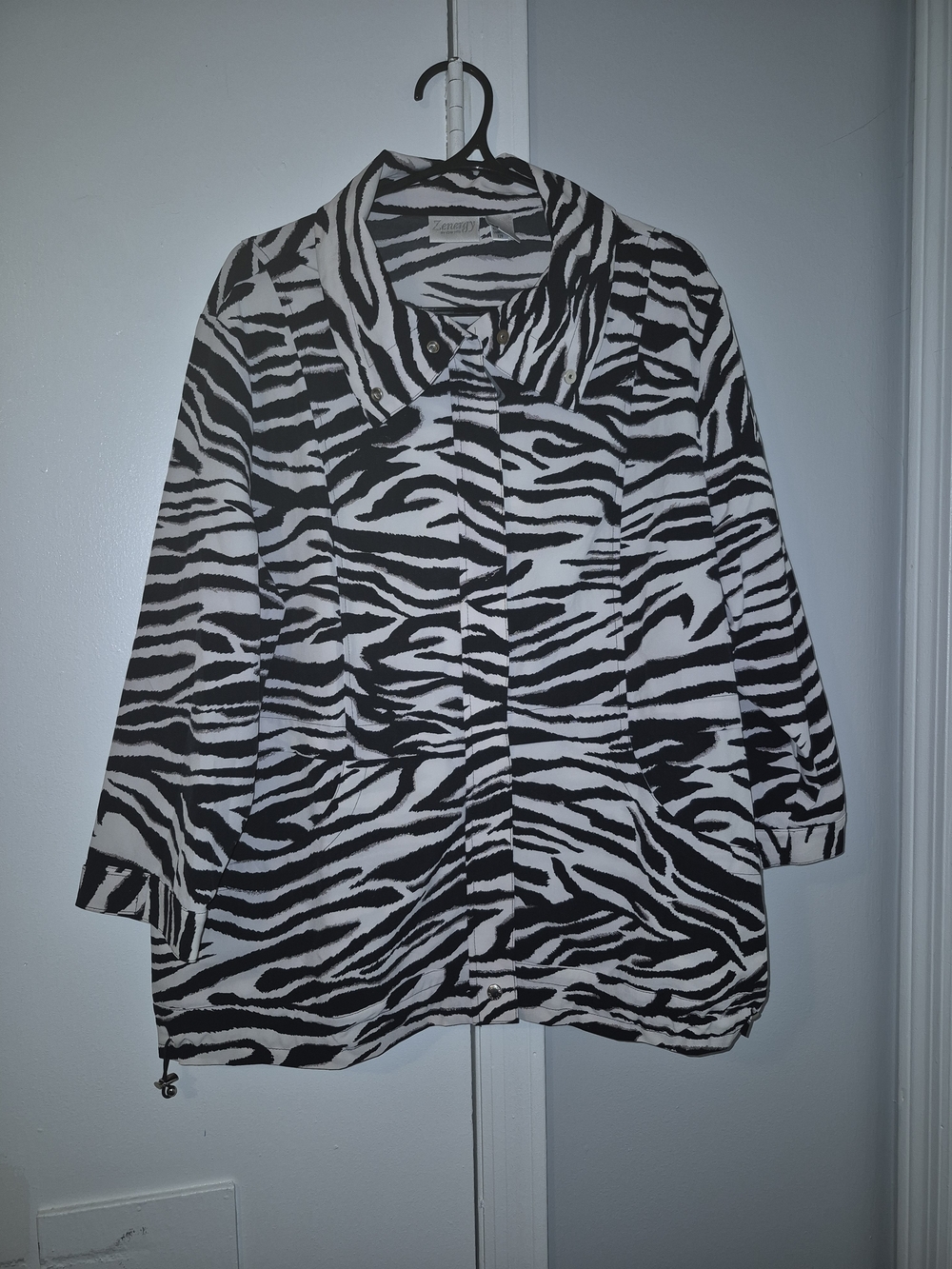 Zenergy By Chico's Zebra Print Jacket - Black & White Size 2 (Large)